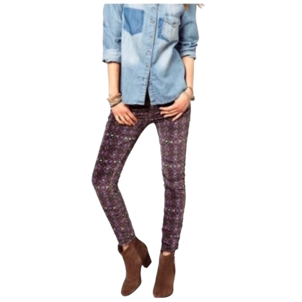 Free People Purple Velvet Cropped Pants SZ 24 (00) Kaleidoscope Dark Boho